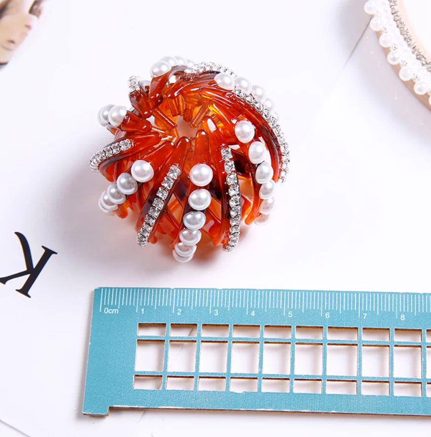 New Trending Buckle Hairpins Diamond Bird Nest Bun Pearl Hair Grab Clips Ponytail Holder Hair Claw Ladies Rhinestone Headwear