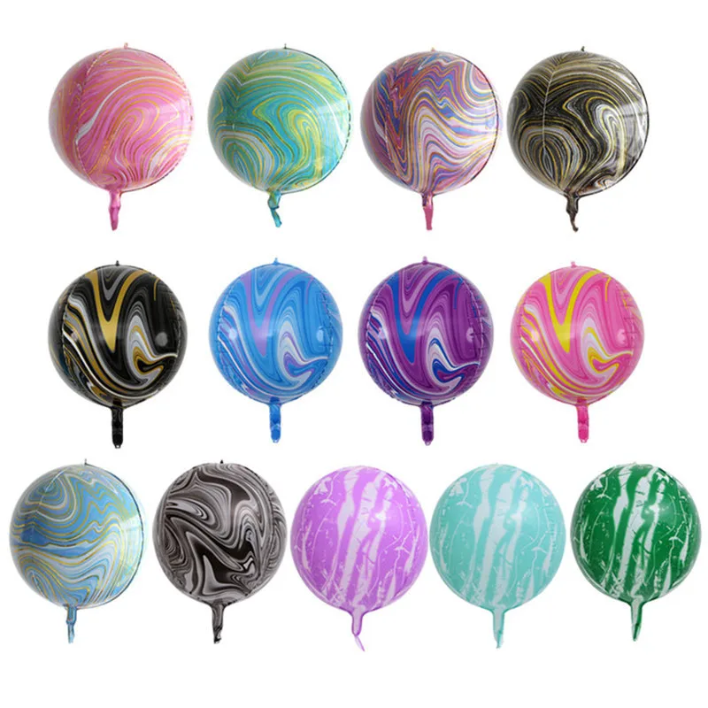 22 Inch Large Agate Foil Balloons 4D Round Sphere Mylar Pastel Marbled Balloon for Christmas Wedding Birthday Party Baby Shower