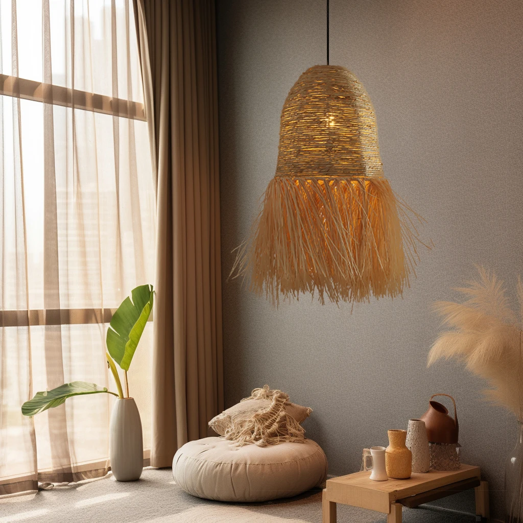 Odm Bali Room  Handcrafted Bambus Lampe Retro 3D Wicker Lampshade Bamboo  Lampe Big Rattan Pendant Light