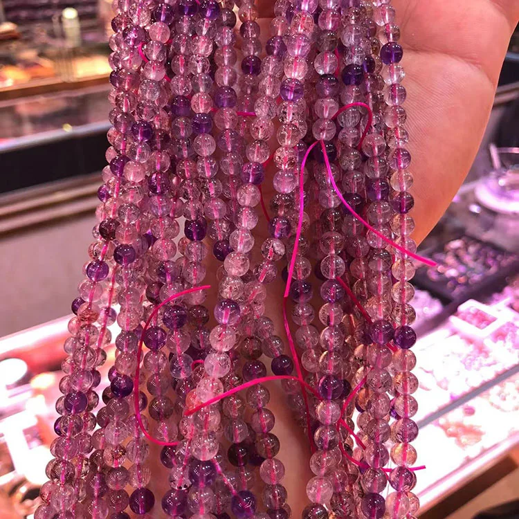 Natural icy crystal transparent Super Seven bracelet round beads 8mm Purple rutile single Circle Bracelet factory wholesale