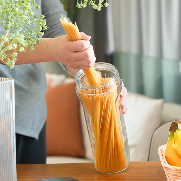 bpa free modern large kitchen transparent glass vacuum candy pasta coffee storage jars container organiser stainless steel lid