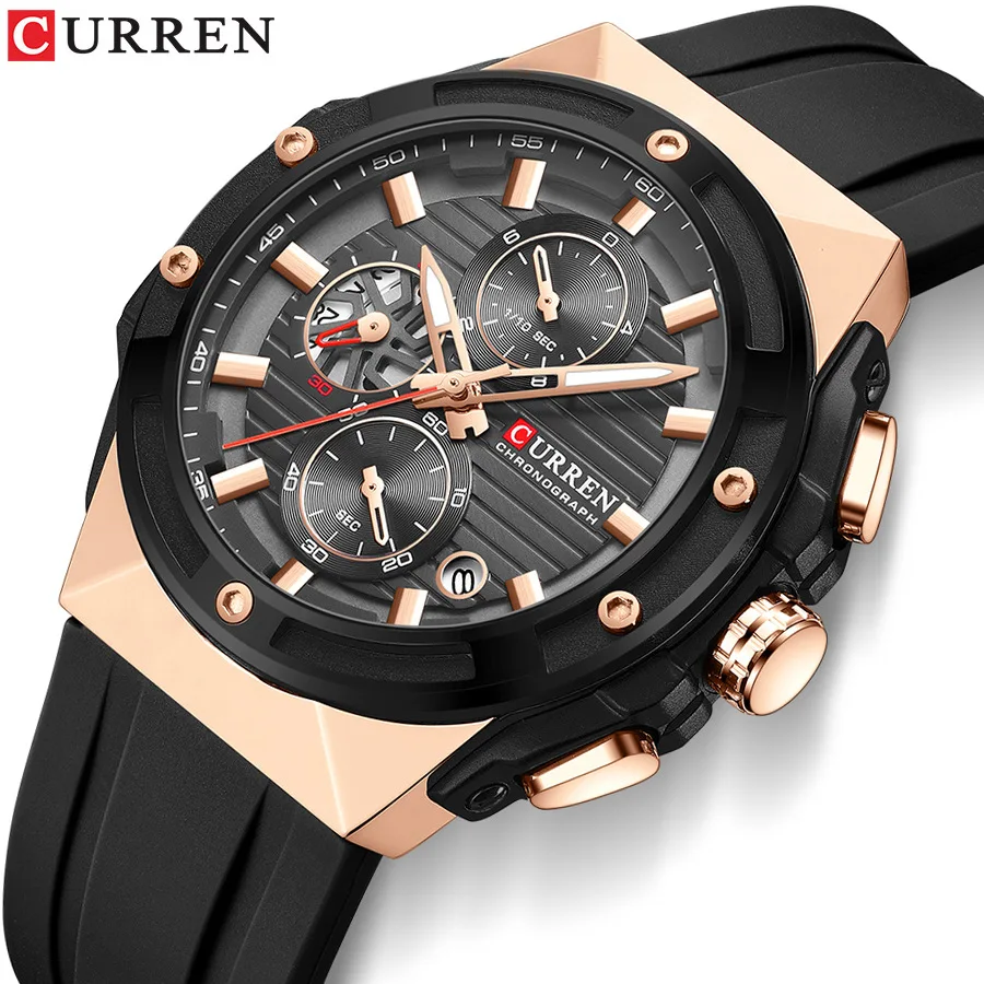 Original CURREN Watch 8462 Fashion Chronograph Quartz Watches Men Wrist Waterproof Silicone Luminous Wristwatch Reloj Hombre