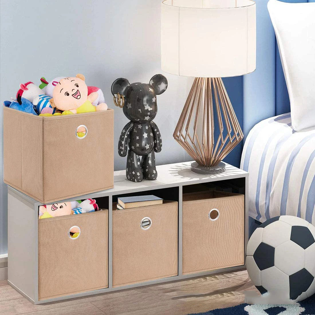Foldable Non woven Fabric Storage Box Cubes Collapsible Cloth Baskets Open Storage Bins for Home Tidy  With Round Handles