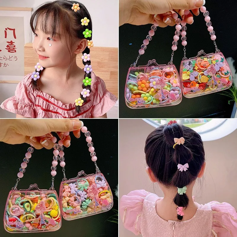 IFOND 20pcs/bag Cute New Flower Cartoon Hair Circle Children Baby Elastic Rubber Band Tie Girls Hair Accessories Gift Box