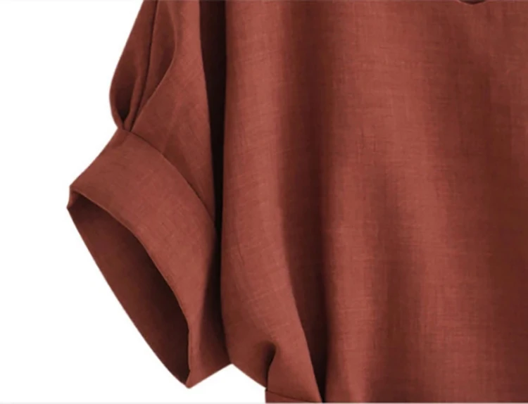 Summer Women Blouses Linen Tunic Shirt V Neck Big Bow Batwing Tie Loose Ladies Blouse Female Tops