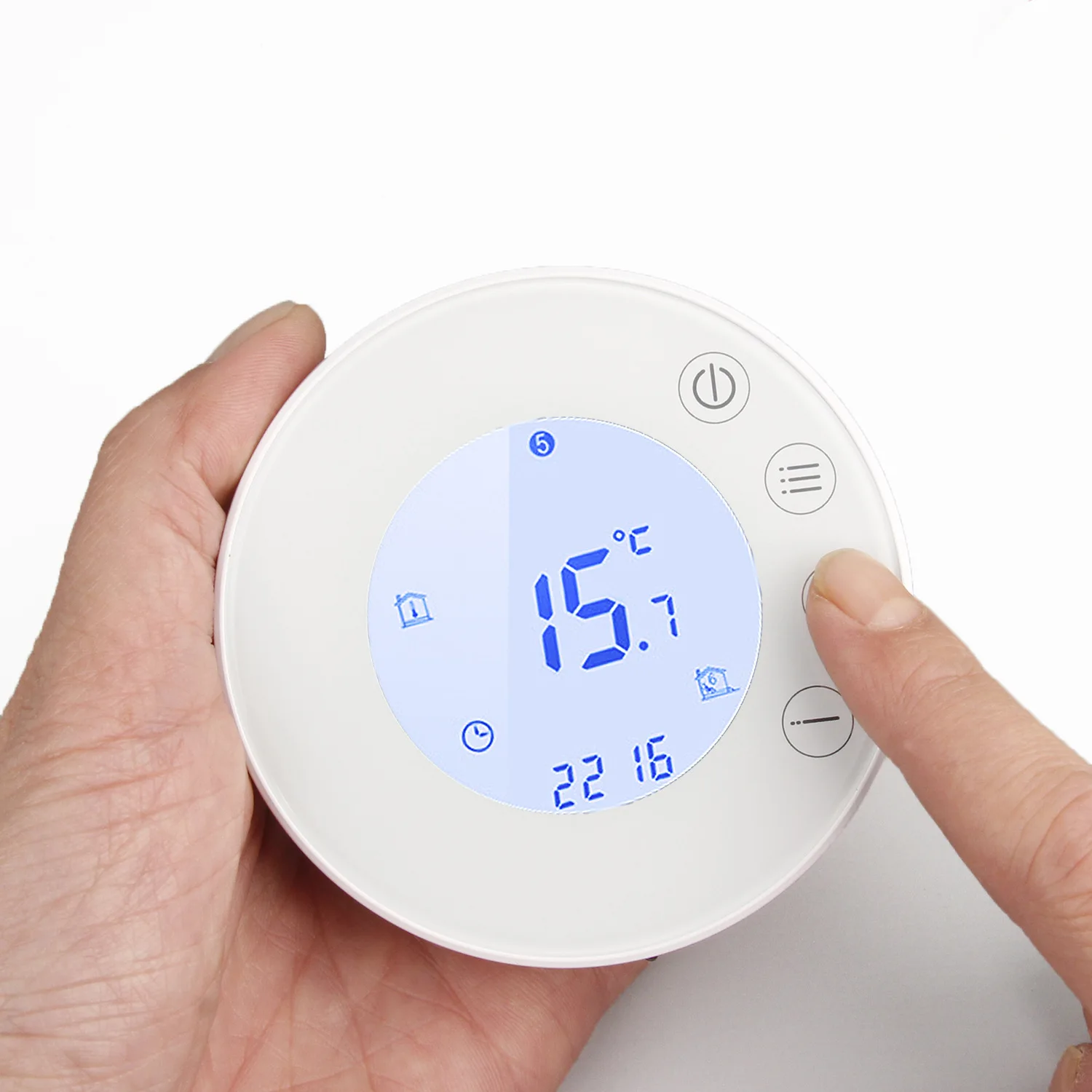Tuya APP WIFI round touch screen white electric floor heating thermostat 16A smart thermostat