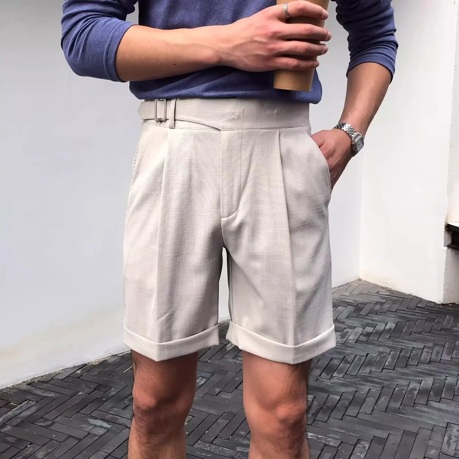 MCP083 Summer business straight-leg no-iron casual pants Naples five-quarter suit pants man