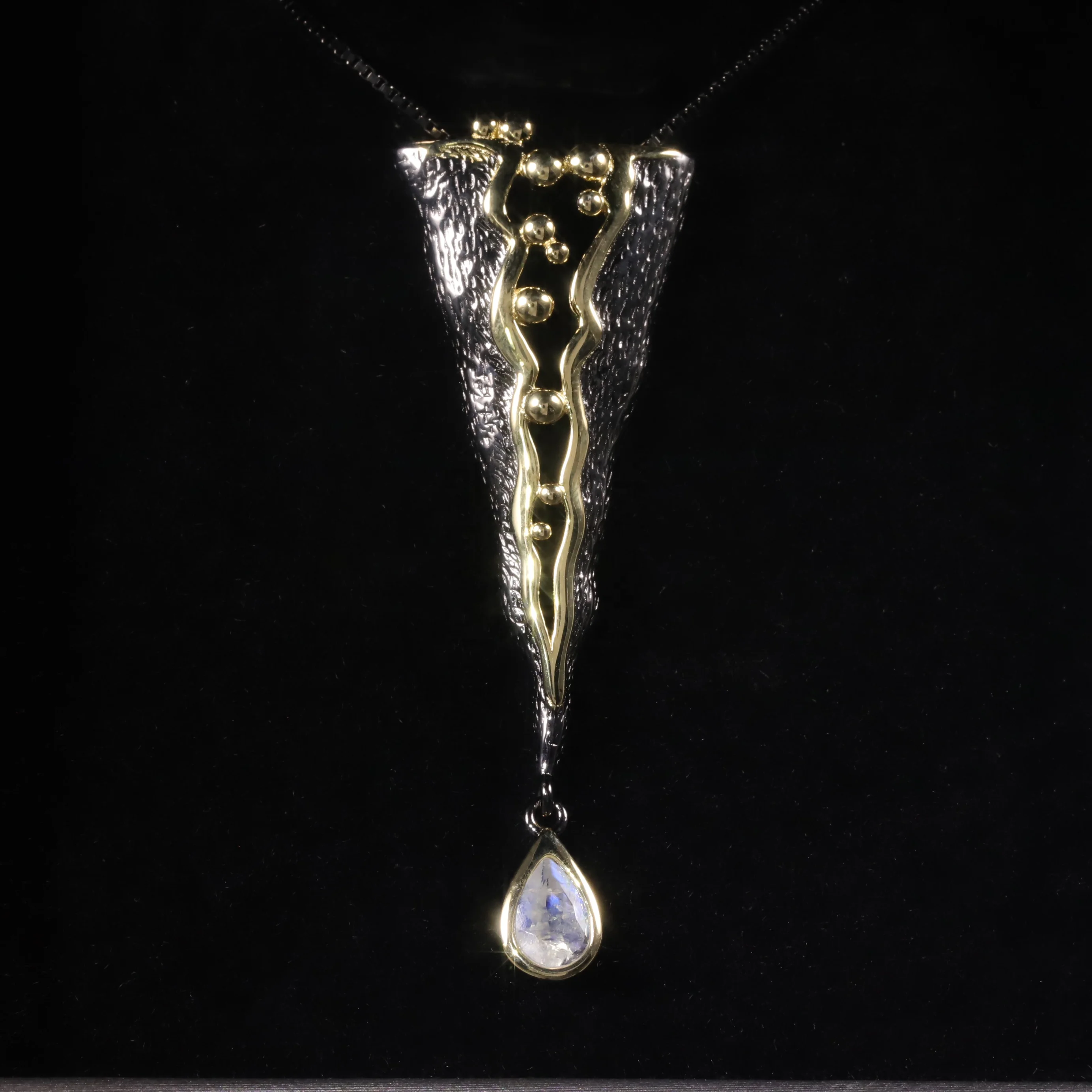 C7917 Abiding Direct Sale Vintage Costume 925 Silver Black Gun Plated Moonstone Gemstone Open Ring Pendant Jewelry Set