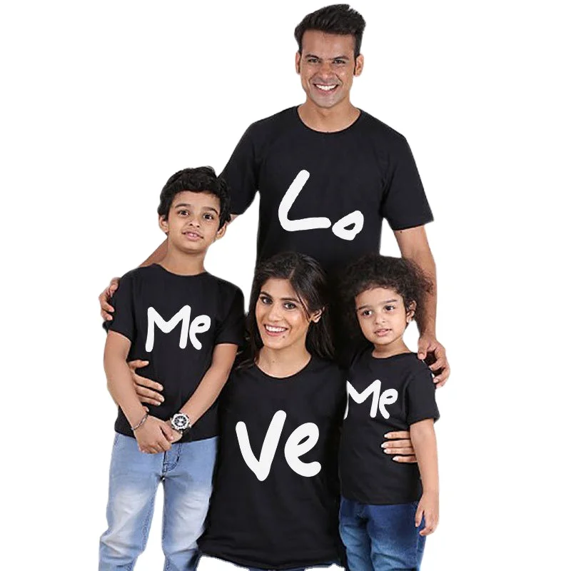 
Hot sale custom printing tshirt family matching clothes valentine love words parent-child wear t shirt summer 