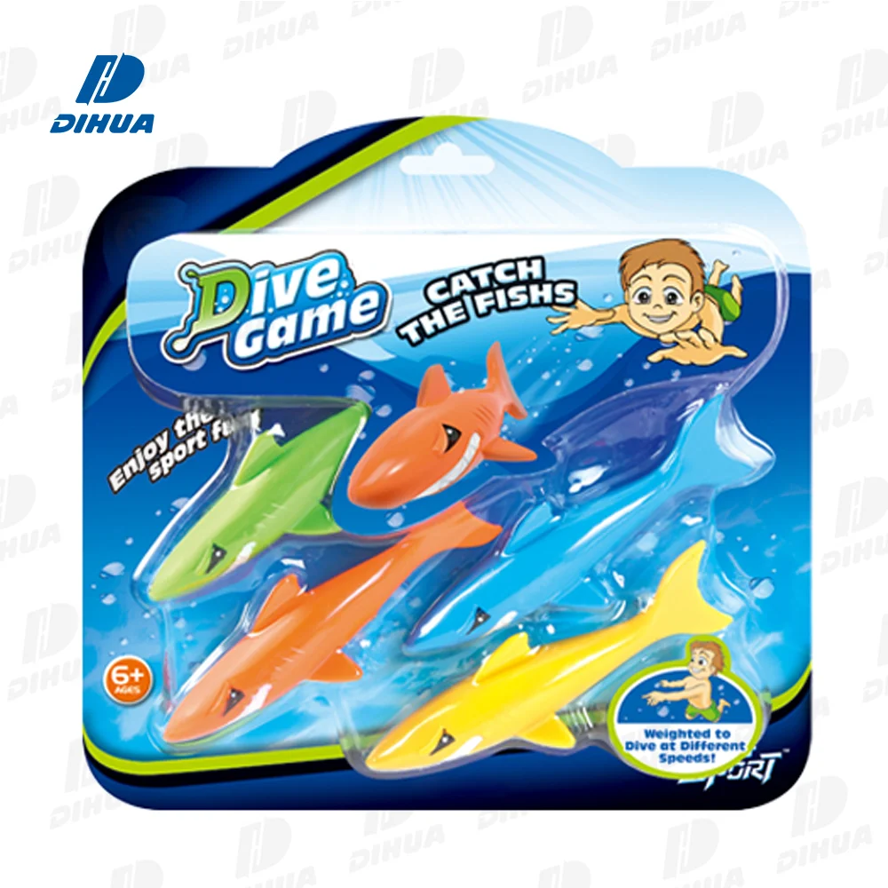 Cartoon Shark Diving Toy 4PCS Interactive Water Play Swimming Game for Kids, Underwater Diving Pool Toys Set