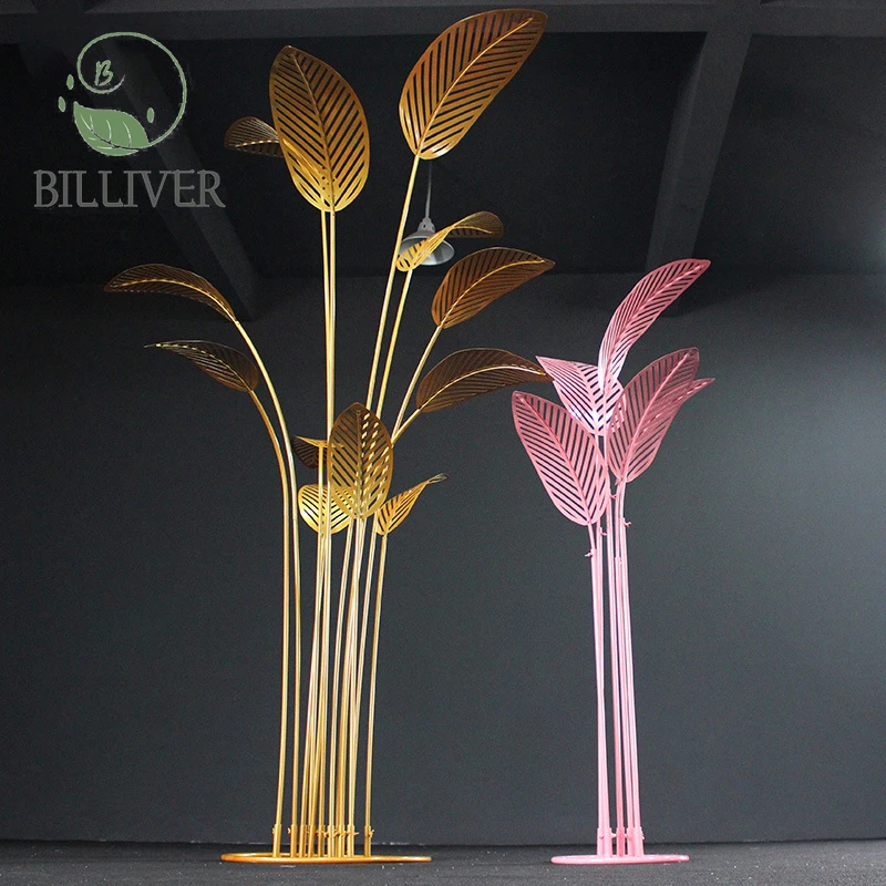 2023 New Wedding Props Golden Banana Tree 12heads Wrought Iron Wedding Stage Decoration Ornaments Led Factory Outlets