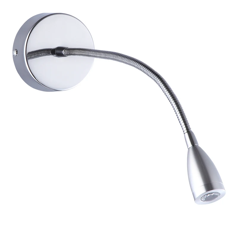 Aluminum Silver 3W Flexible Hose Led Read Bedside Table Lamp Book Reading Light with switch pipe light LED beside wall light