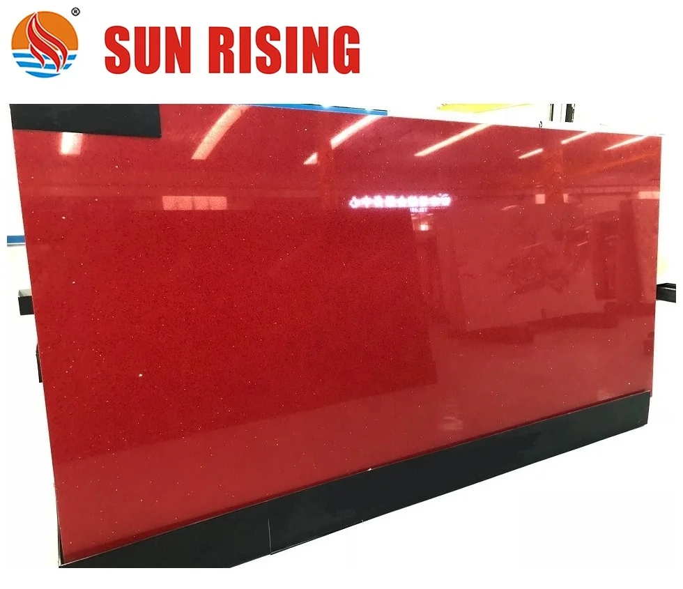 Modern Kitchen with Artificial Red Crystal Quartz Stone Countertop