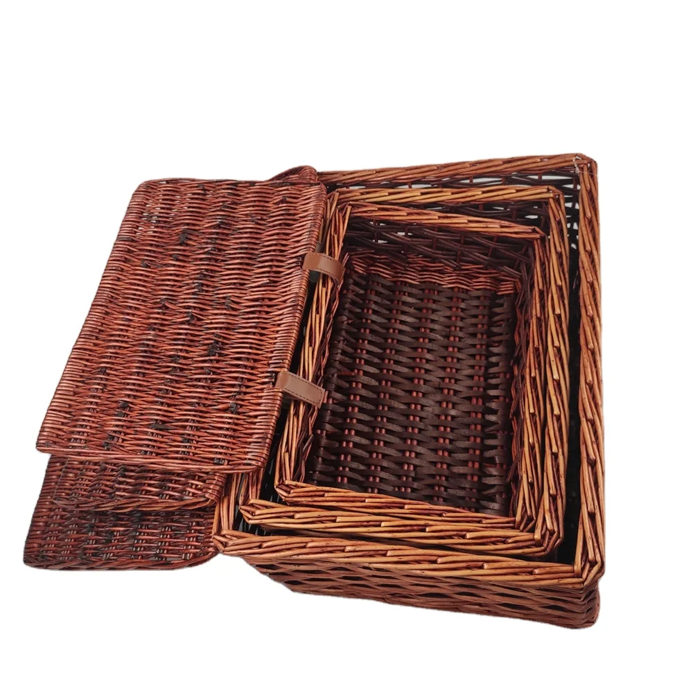 
Rectangle wicker empty gift hamper basket hand woven picnic basket with lining 