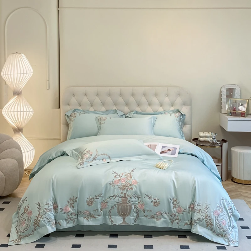 Sunny Textile Washed Silk Embroidery 4-piece Set Duvet Cover Set