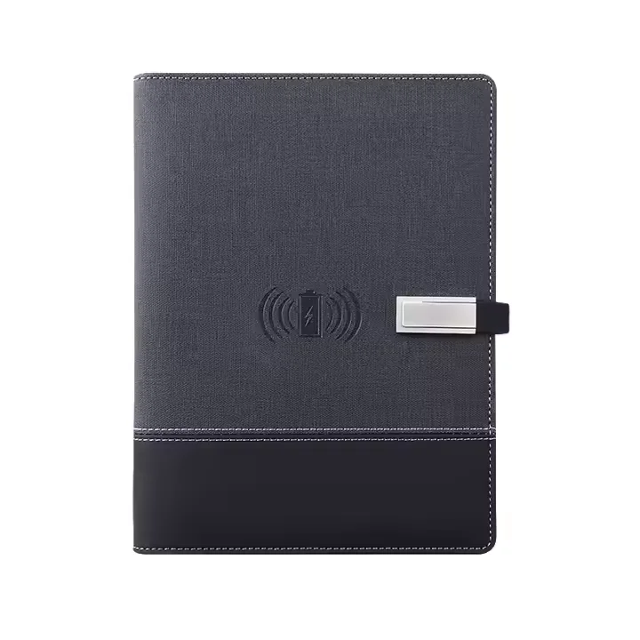 A5 Wireless Powerbank Notebook pu leather Diary notebook office Planner Agenda with LED Lamp 16G USB buckle business notebook
