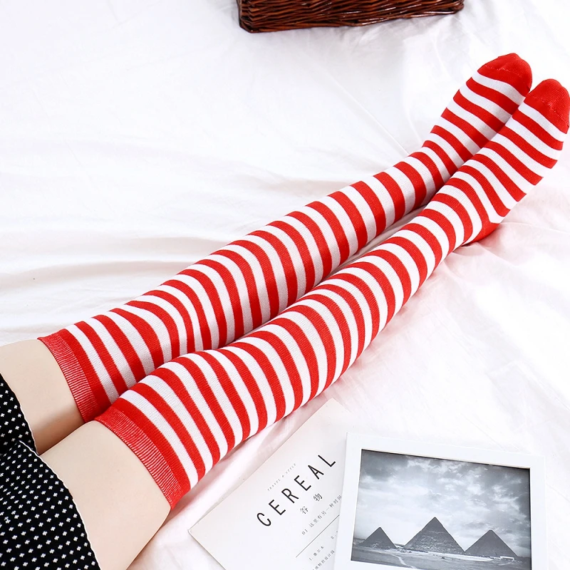 Оптовая продажа, Женские Классические рождественские полосатые длинные чулки до бедра, платье, носки