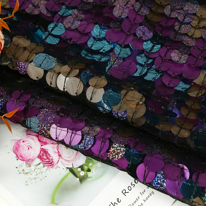 Wholesale Luxury Multicolore Polyester Costume Reversible Shimmer 18mm Sequin Curtain Textile Fabric For Backdrop