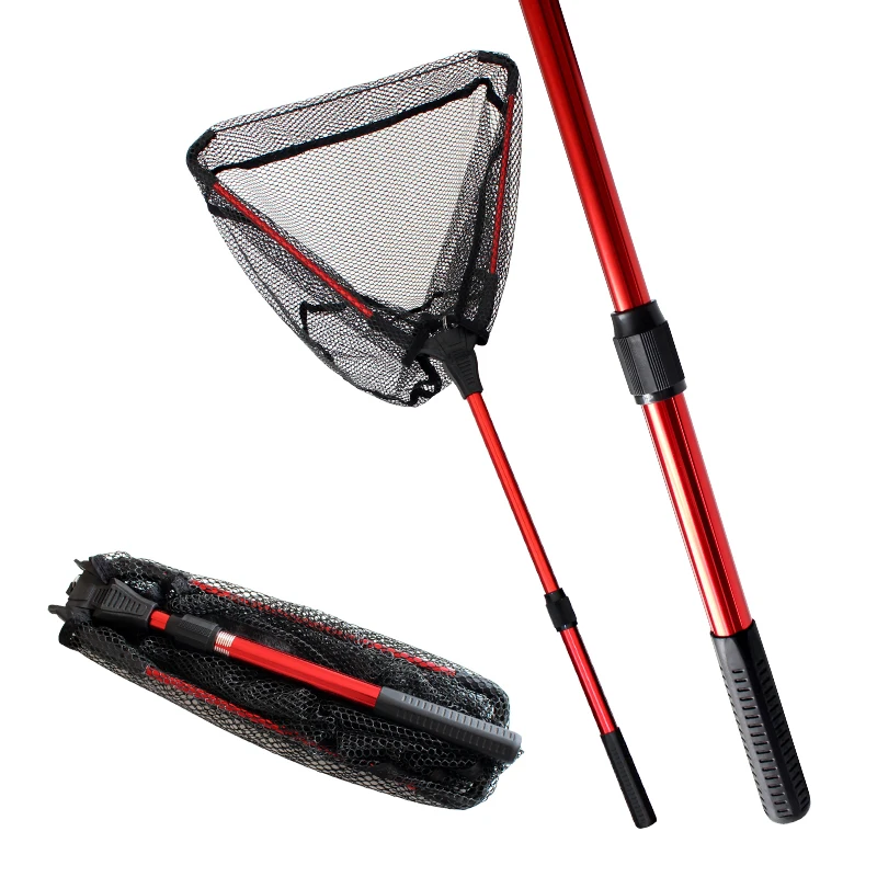 Aluminum handle landing net  rubber landing net telescopic handle net