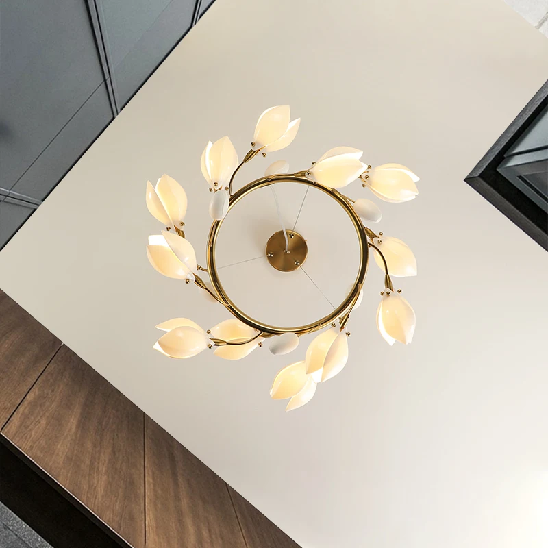 Petal Gingko Leaf Branch Ceiling Chandeliers Modern LED Living Room Bedroom Pendant Lamp Dinging Room Decor Luster Hanging Light