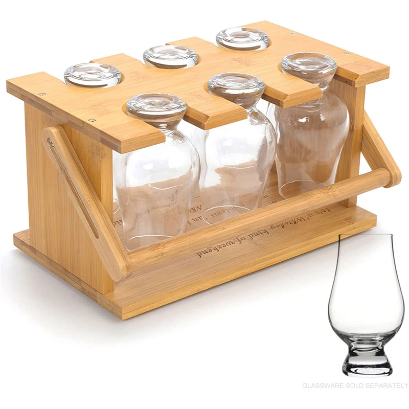 CX433 Wholesale Whiskey Glass Storage Holders Standing Bamboo Wine Rack Whiskey Wine Bottle Holder