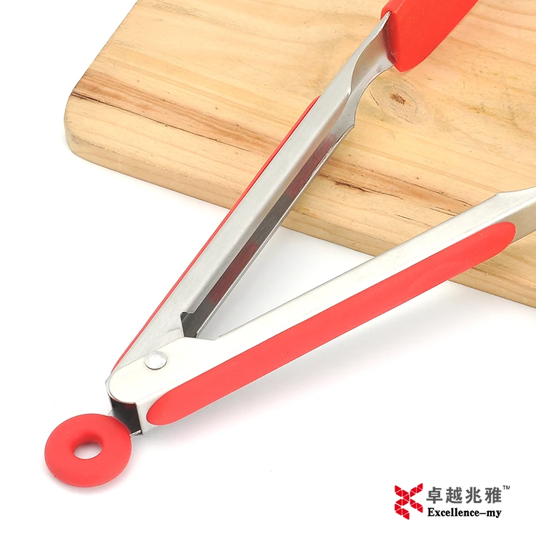 Non Stick Creative Kitchen Style Cooking Accessories 12 Inch Silicone Cuisine Use Food Tong Stainless Steel Good Grip Handle
