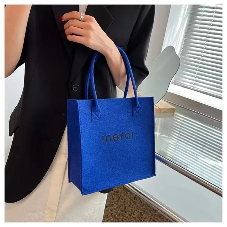 Custom Logo Felt Fabric Tote Bag Eco Friendly Reusable Shopping Bag for Women