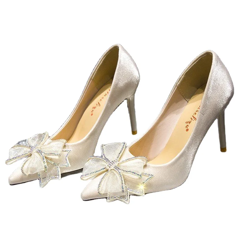 Elegant style 9cm luxury manufacturer wholesale bridal shoes white high heel for wedding gowns