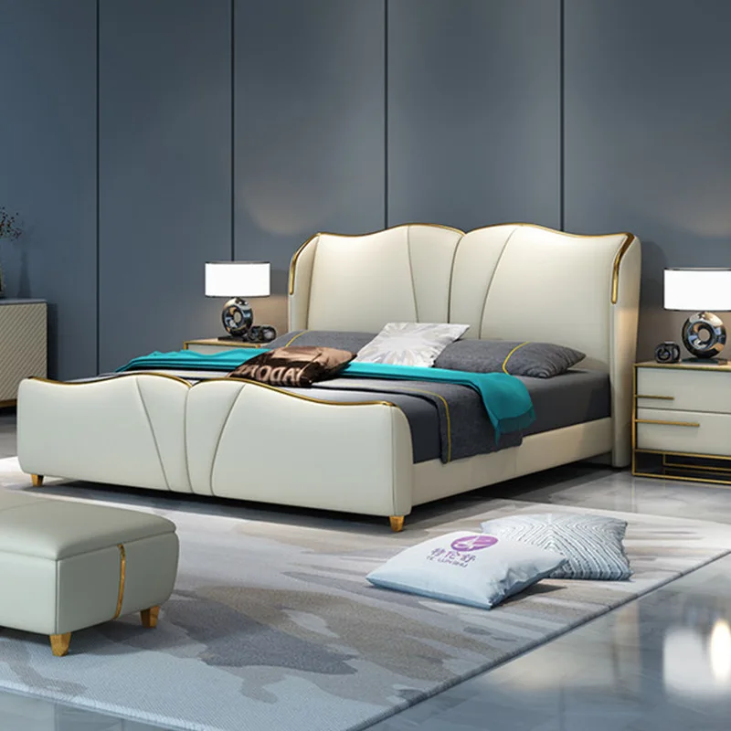 high quality solid wood bed design Hilton 5 star modern hotel Blue queen leather up-holstered beds furniture sets king size bed