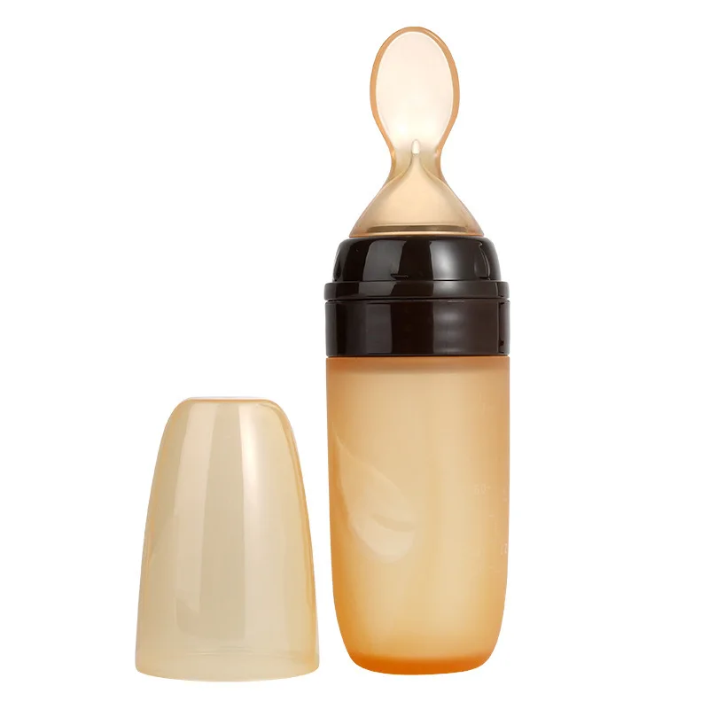 90ML Best Selling Products Hot sale squeezable silicone baby feeding bottle with spoon for Newborn
