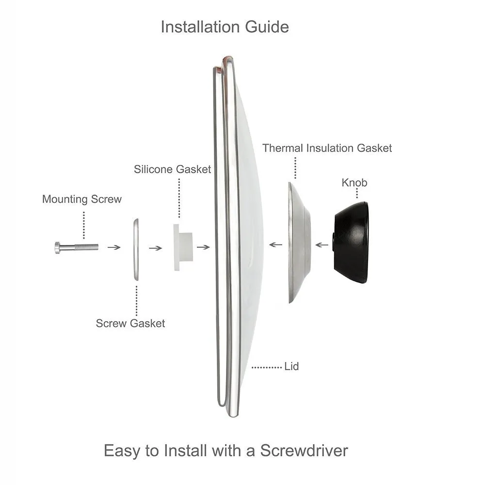 Glass Lids Bakelite Knob Accessories Screw and Gasket Rubber Silicon Glass  Stainless Steel Handle Silicone Nonstick Lids