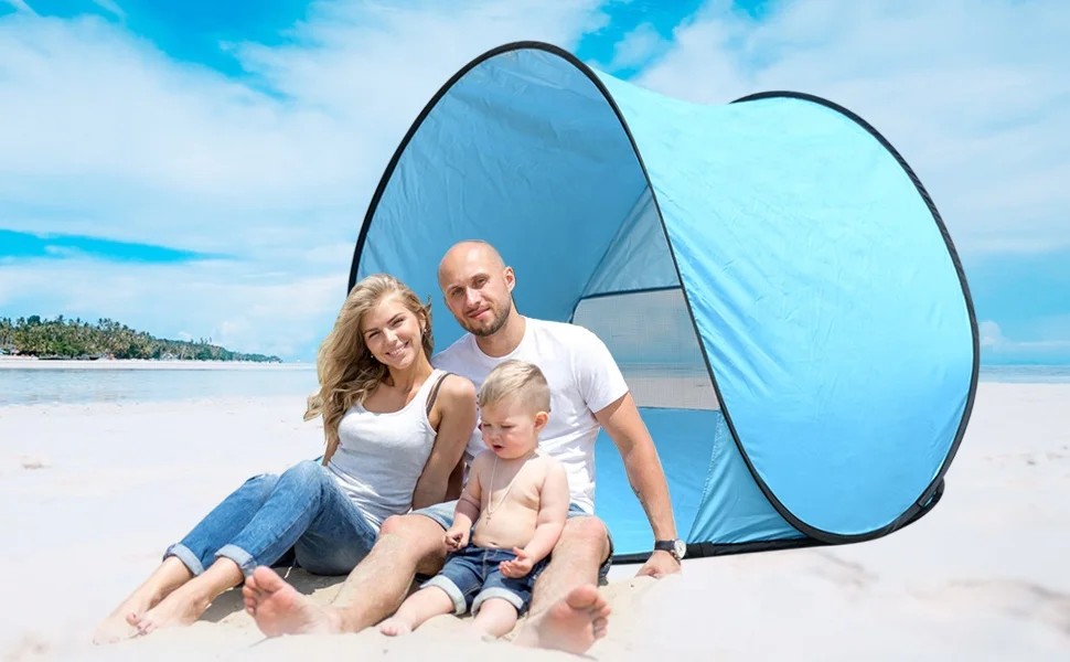 UPF 50+ Easy Pop Up 1-2 Person Beach Tent Sport Umbrella Instant Sun Shelter Tent Sun Shade Baby Canopy