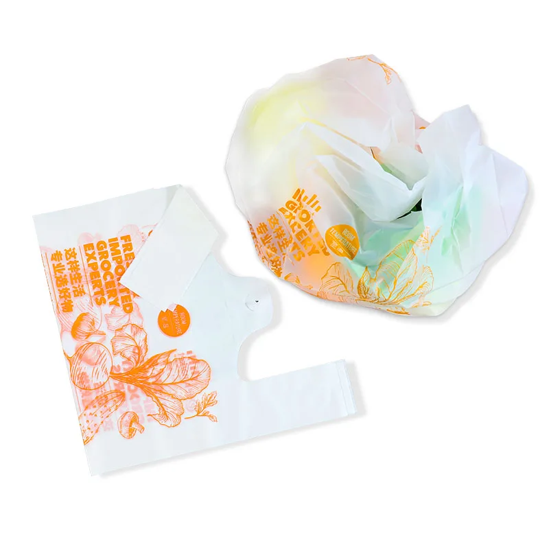 Custom Biodegradable Plastic Shopping Bags Compostable Grocery T-Shirt Bags For Supermarket