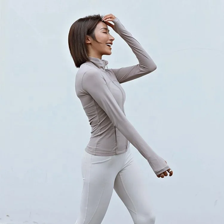 Woman Sports wear Yoga Zipper Quick Dry Running Jackets Long Sleeve Outdoor Fitness Gym Training Coat Lady Yoga Running Jacket