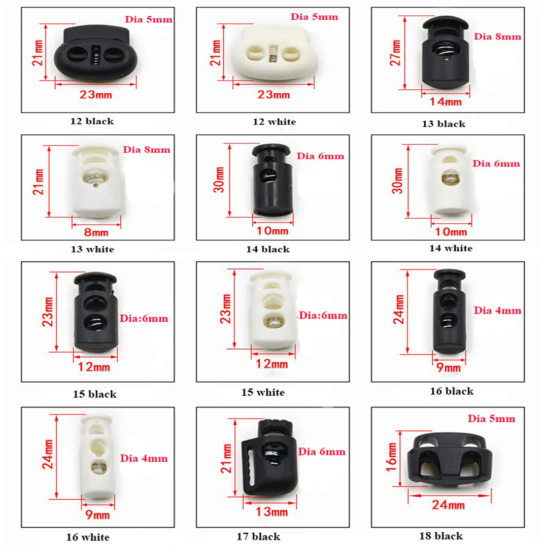 
Cord Lock Plastic Stopper Cord End Toggle Clip Buckle Black&White Paracord Shoelace Sportswear Rain Clothing Rope Parts 