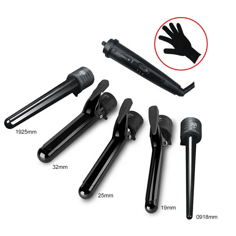 Professional 6 in 1 Curling Iron Wand Set with 6 Interchangeable Ceramic Tourmaline Barrels Iron for All Curls Hair styling