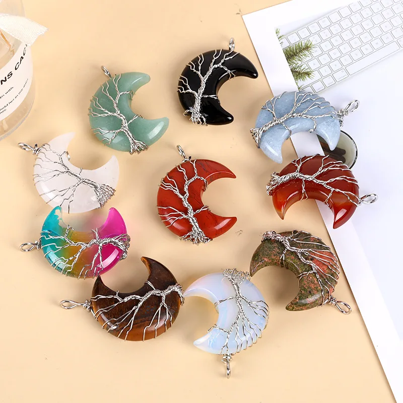 Natural Raw Crystals Amethyst Moon Stone Pendant Necklace For Women Chakra Tree Of Life Pendant Charms For Jewelry Making /