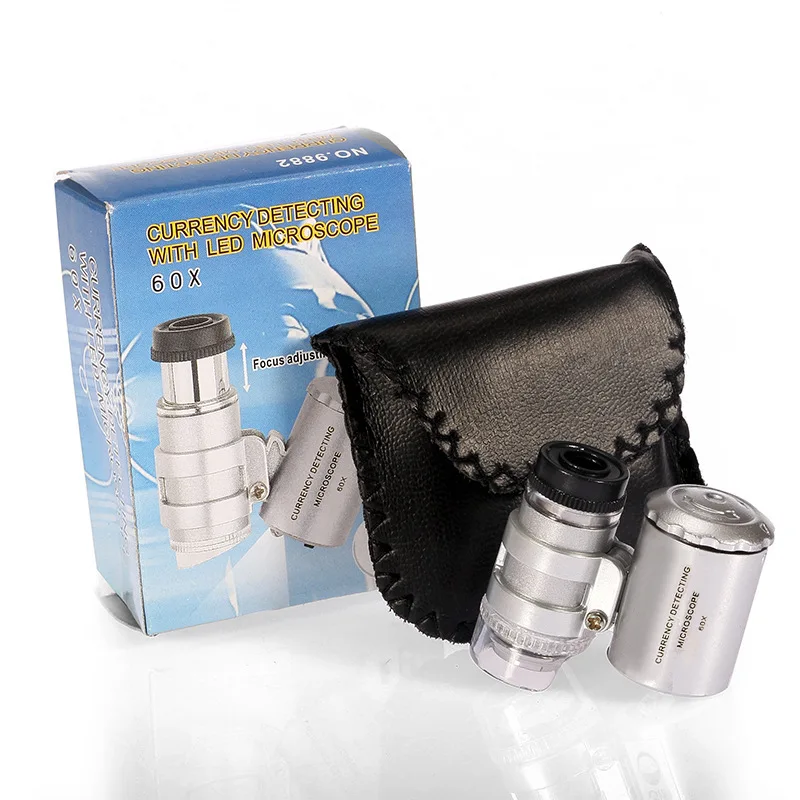 60x LED UV Mini Pocket Microscope Handheld Microscope FOR Jewelry Diamond Gem Coins Currency