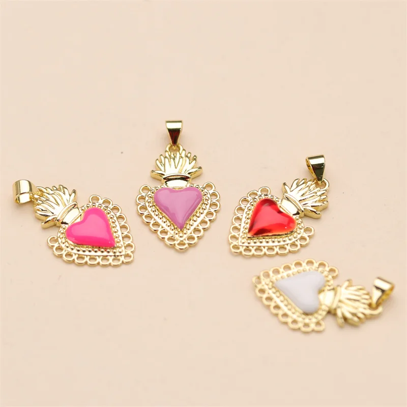 Enamel Colorful Heart Pendant Jewelry Making Necklace Bracelet Charm Accessories Diy Gold Plated Pendants For Teen Girl Women
