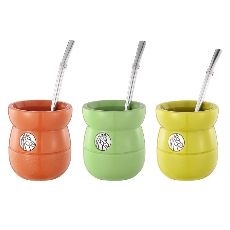 
Wholesale High Quality Argentina 160ml / 6oz Double Wall Plastic Yerba tea mate cup with Straw 