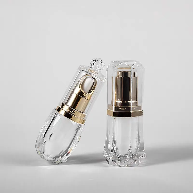 10ml luxury acrylic plastic clear oil bottle with gold dropper for essential oil