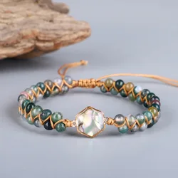 Bohemian Vintage Hand Woven 4mm Indian Agate Beaded Bracelet For Women Natural Stone Entangled Adjustable Rope Yoga Bracelet