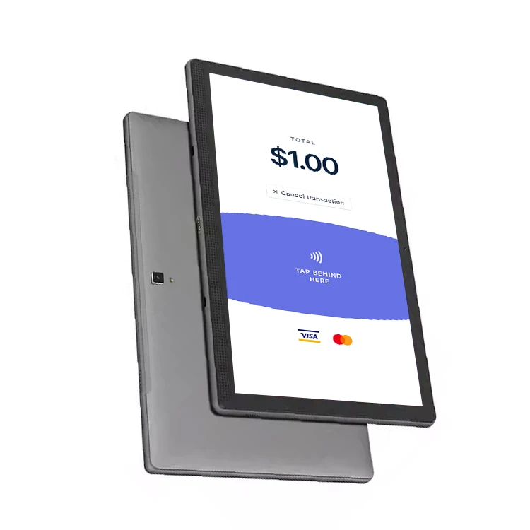 Stocked 14-Inch Under Screen NFC reader Android 14 OS Tablet Front NFC POS Tablet for Donation Kiosk Charity with floor stand