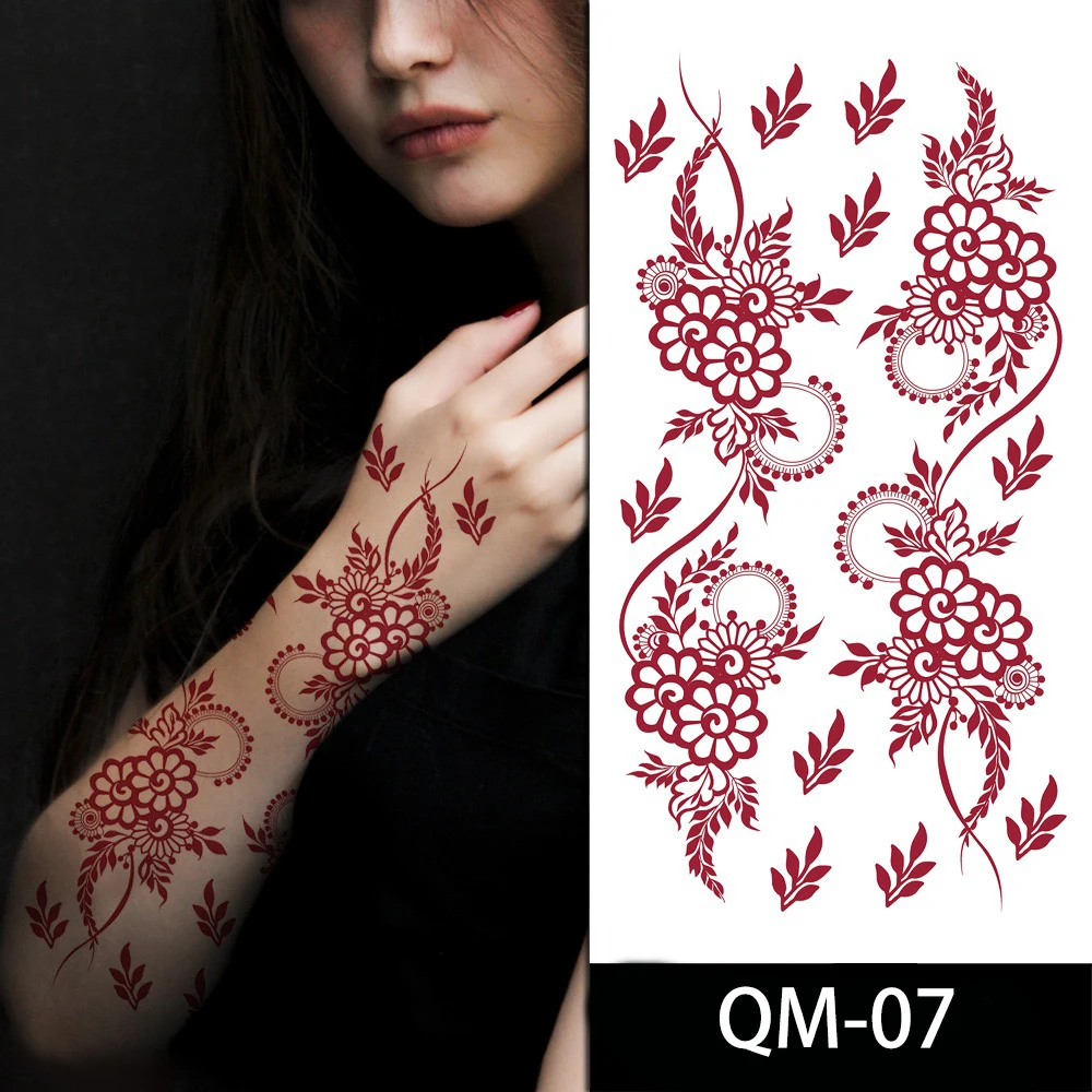 Disposable Waterproof Henna Tattoo Sticker with Vermilion Lace Temporary Body Color for Hand & Party Use Made of Paper