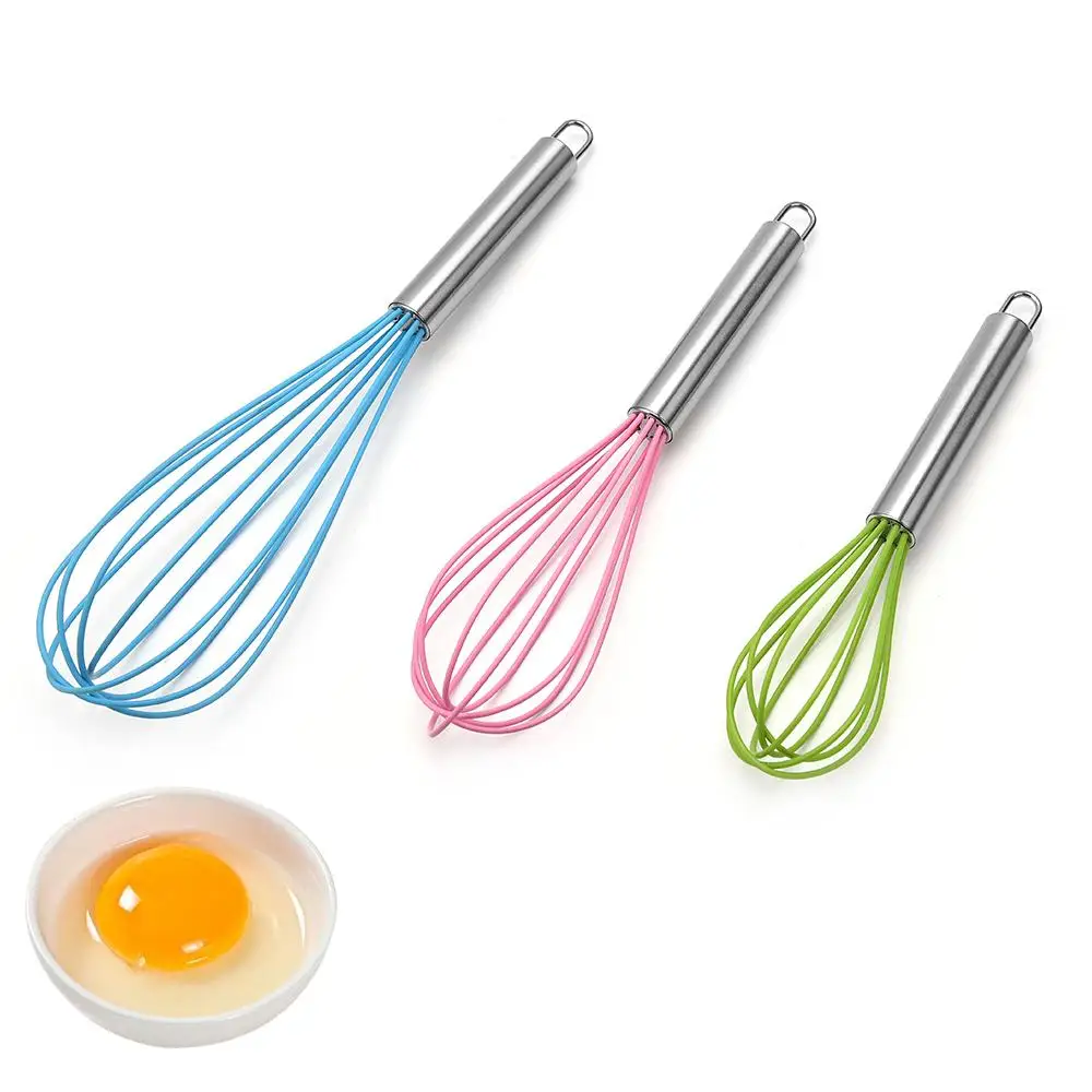 Food grade home baking utensils multicolor silicone manual egg whisk for cooking