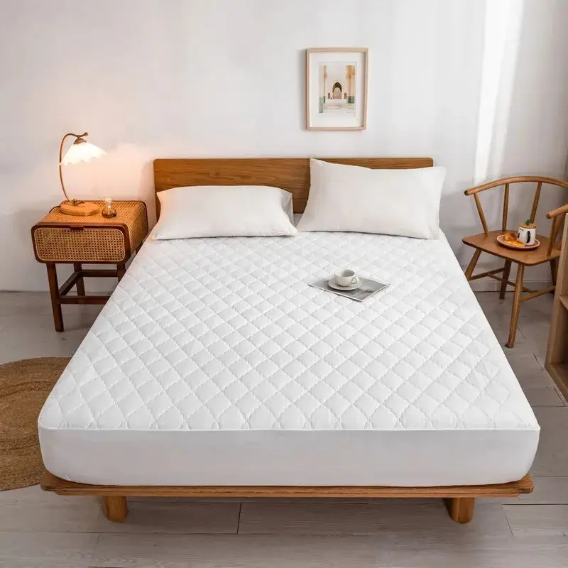 Double Waterproof 100% Cotton Mattress Protector Solid Pattern Fitted with Deep Pocket Organic and for Home or Hotel Use