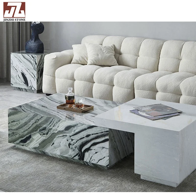Modern Indoor Coffee Table with Natural Travertine Marble Simple Design for Dining Room Polished Honed Surface Finish for Hotels
