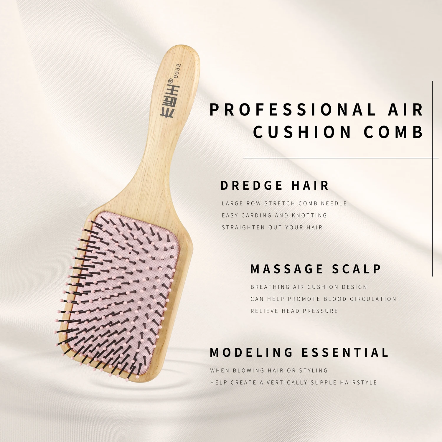 Professional Custom Logo Natural Comb Home Anti Static Bamboo Beach Wooden Large Rectanglge Paddle Hair Brushes and Combs Set