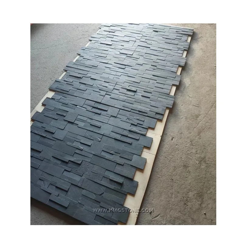 Black Natural Slate 3D Wall Stone Cladding European Design Split Face Wall Cladding Villas Antacid Erosion Resistance Tile Form