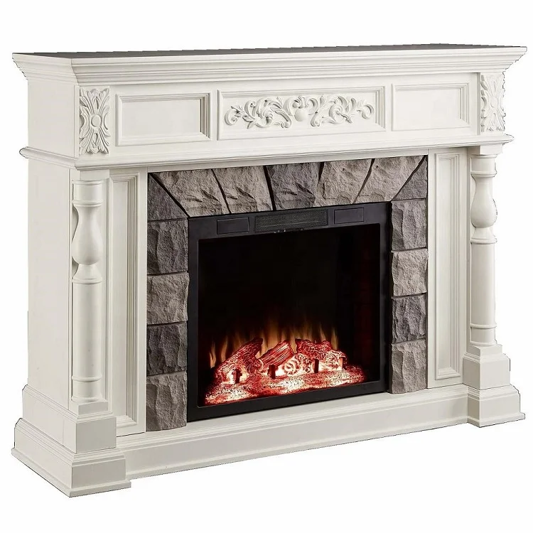 62-inch pure white carved decorative electric fireplace heaters
